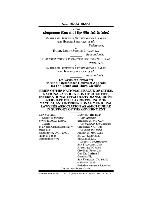 Amicus Brief Hobby Lobby and Conestoga v. Sebelius